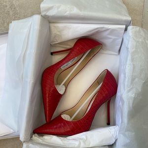 Jimmy Choo red leather stilettos size 6.5